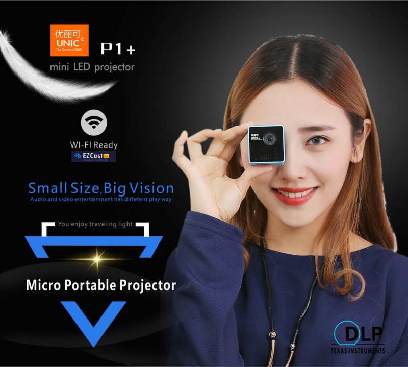 投影機Unic P1S Wifi Draadloze Pocket Dlp 40 Ansi 流明微型迷你便攜式投影儀 Miracast Dlna 視頻 Unic P1 + H Wifi