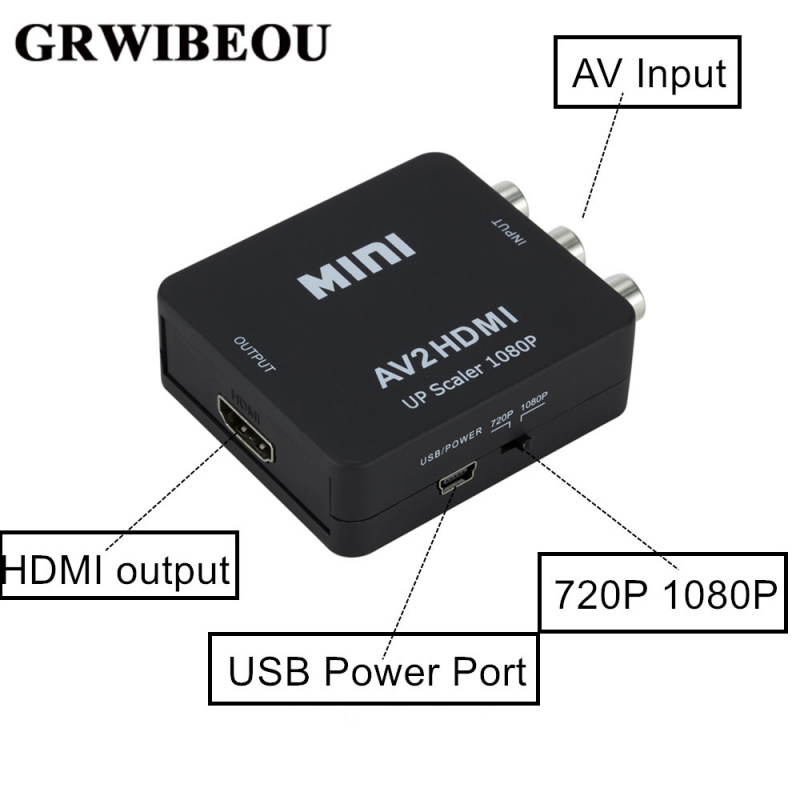 投影機Grwibeou RCA AV 轉 HDMI 轉換器高品質高清 1080P AV 2 HDMI 適配器適用於電視 X 盒 PS4 PC DVD 投影儀 AV 轉 HDMI 轉換器