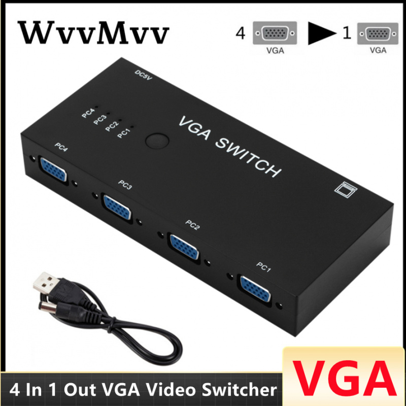 投影機VGA 開關 4 進 1 出 VGA 視頻切換器轉換器盒高清信號放大器升壓器分配器適配器適用於 PC 顯示器投影儀