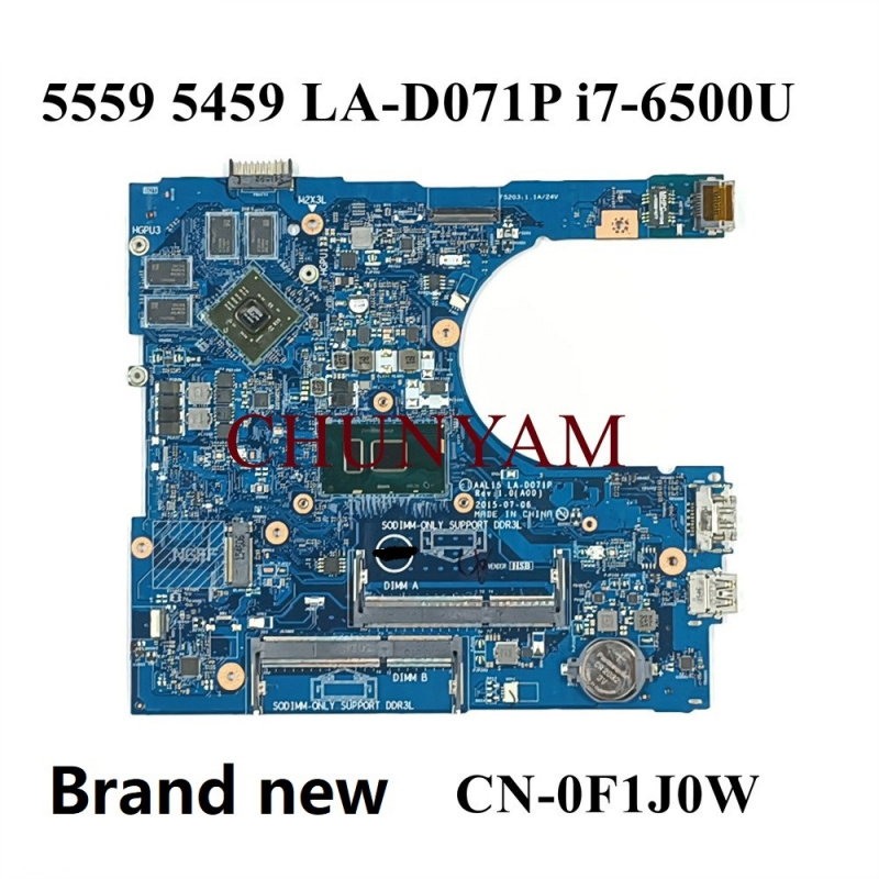 筆記本電腦全新 LA-D071P i7-6500U 適用於戴爾 Inspiron 14 5459 15 5559 17-5759 筆記本電腦筆記本主板 CN-0F1J0W F1J0W 主板已測試