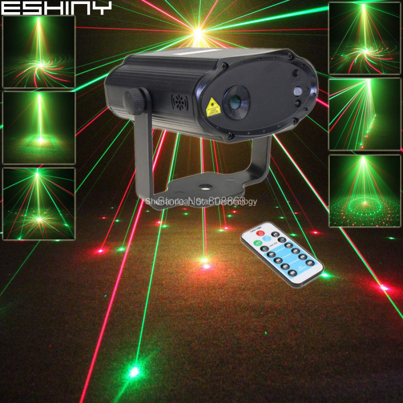 投影機ESHINY 迷你 R&G 激光投影儀 8 圖案遙控舞蹈迪斯科酒吧婚禮家庭聚會聖誕舞台 DJ 照明燈 N7H8
