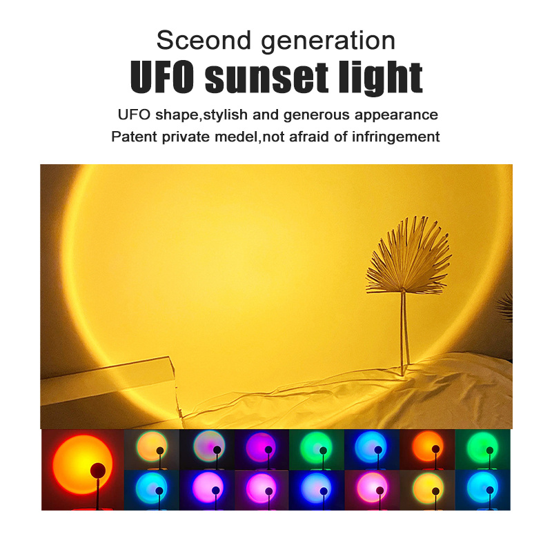 投影機USB 彩虹日落燈 RGB 16 色 LED 氛圍夜燈投影儀適用於臥室酒吧咖啡店牆壁裝飾照明