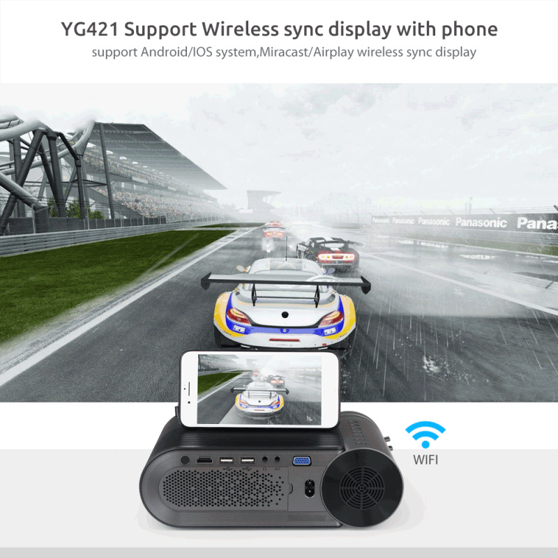 投影機AAO YG420 便攜式迷你 LED 投影儀原生 1280x720P YG421 無線 WiFi 多屏幕 1080P 視頻 3D VGA 家用投影儀投影儀
