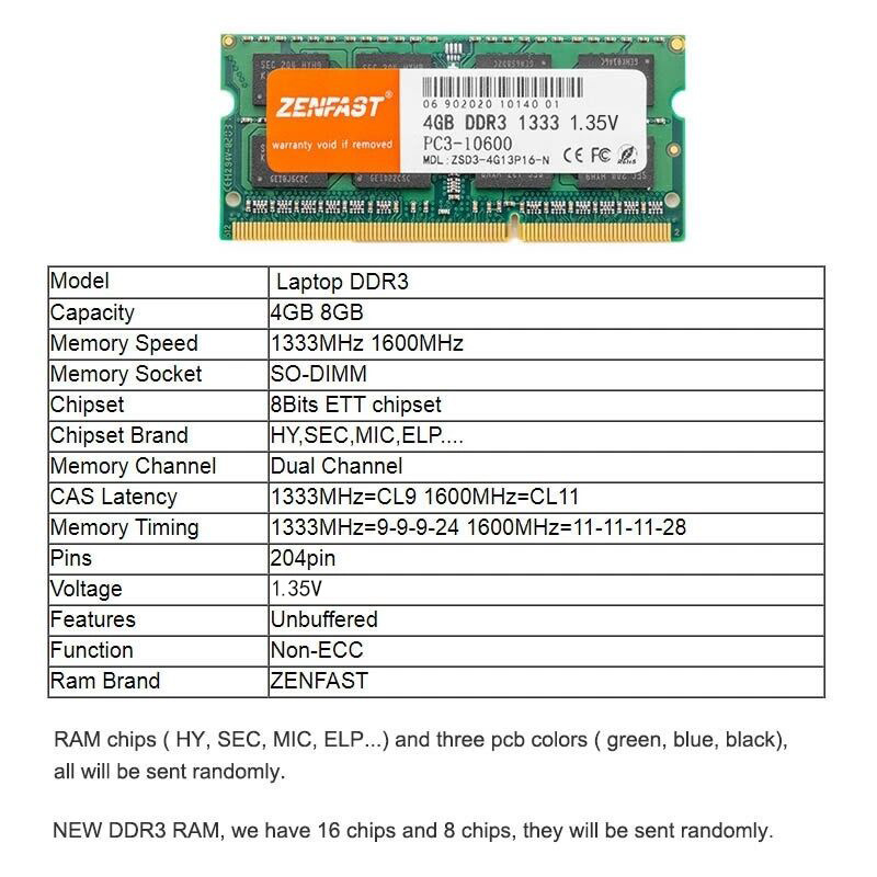 筆記本電腦ZENFAST Memoria Ram DDR4 DDR3 8GB 4GB Laptop Ram 1333 1600 2133 2400 2666MHz 204pin Sodimm Notebook Memory