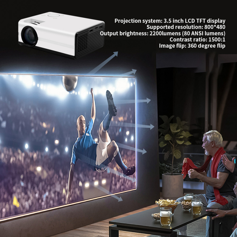 投影機T01S LCD 迷你投影儀 2200 流明 800 480 像素 支持 1080P HDMI 兼容 USB 音頻 便攜式家庭媒體視頻播放器