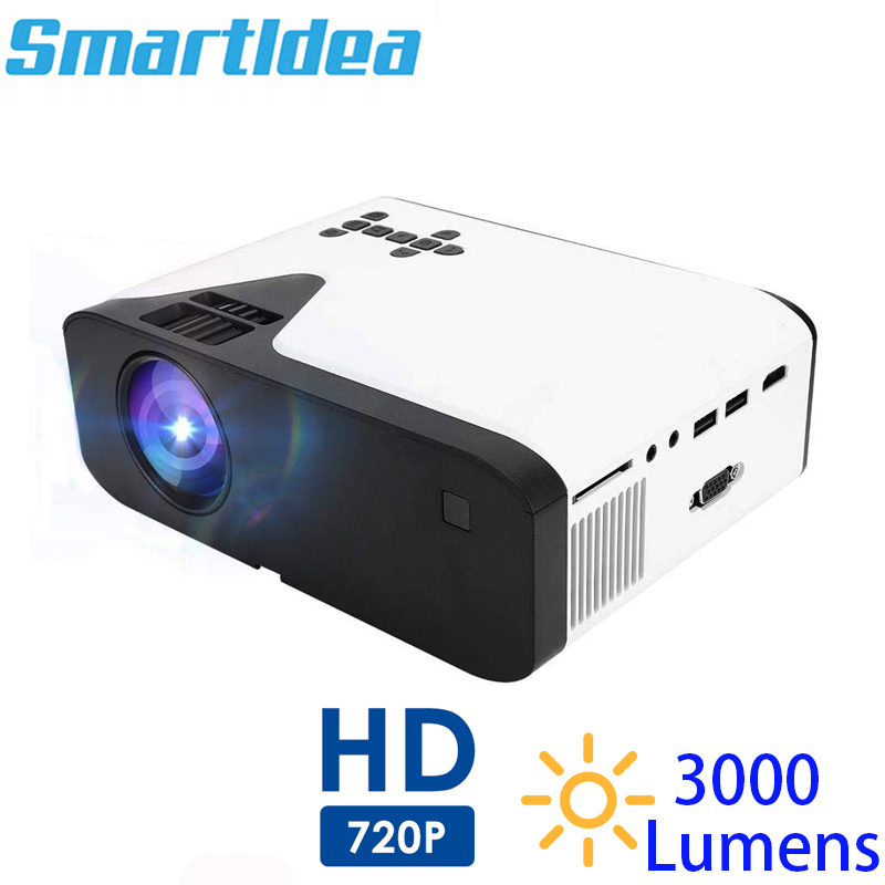 投影機Smartldea UB20 3000 流明迷你高清投影儀原生 1280 x 720p 便攜式遊戲投影儀支持 1080p 家庭影院視頻 3D 投影儀