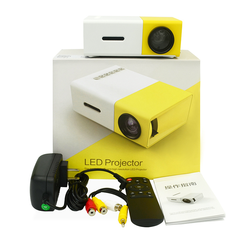 投影機Yg300 Led 投影儀 黃色 600 流明 3.5mm 音頻 320x240 像素 Yg-300 Hdmi USB 迷你投影儀 家庭媒體播放器 攜帶方便