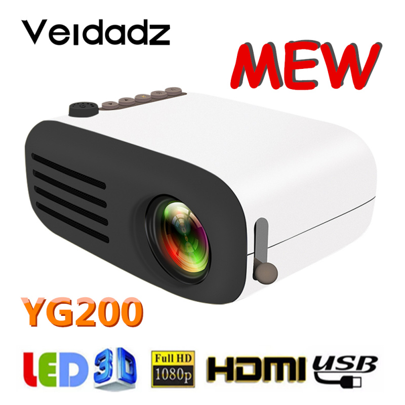 投影機VEIDADZ YG200 迷你便攜式投影儀 600 流明 320x240 像素 HDMI 兼容 1080P 播放 USB 3.5 毫米音頻家庭媒體播放器