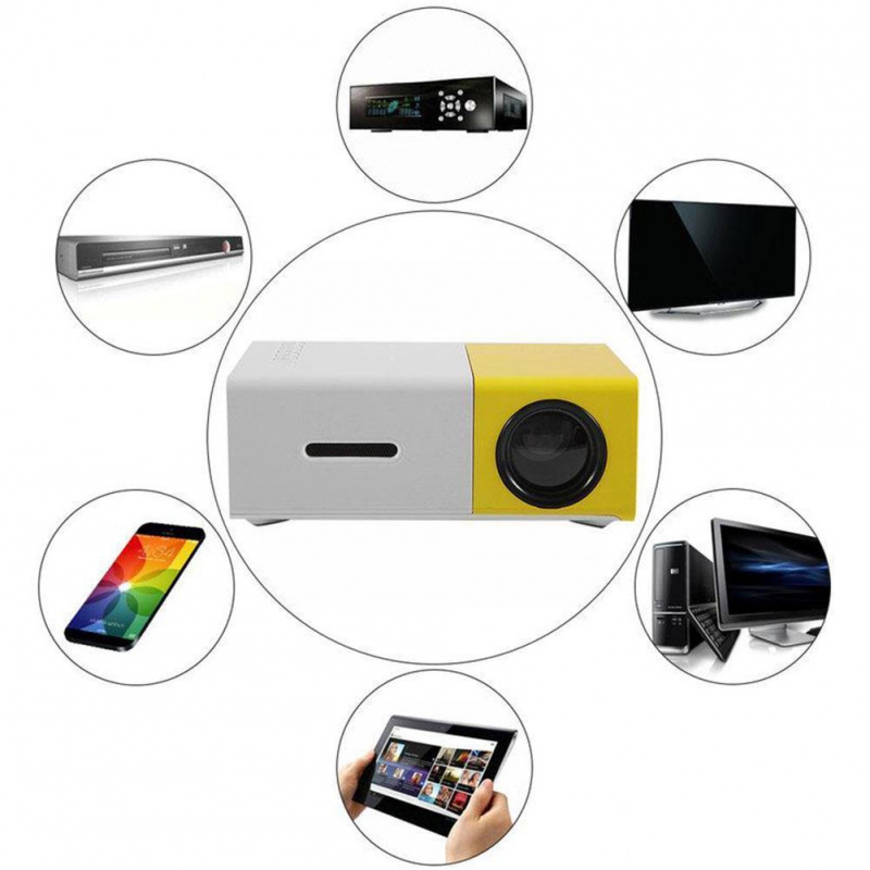 投影機Yg300 Led 迷你投影儀高像素支持 1080p 便攜式播放器家庭媒體 USB 視頻音頻 G6p6