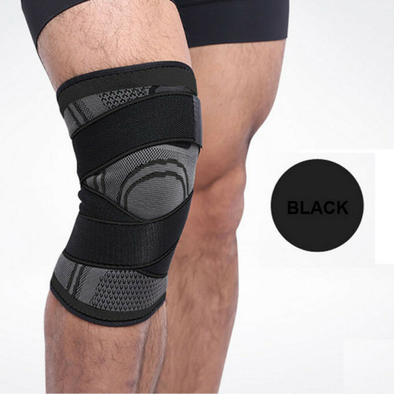 專業跑步繃帶式加壓針織護膝套 [1對] [黑色]