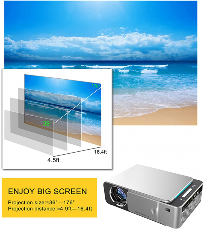 投影機便攜式 T6 LED 全高清 1080P 100-240V 遙控家庭影院影院牆壁投影儀