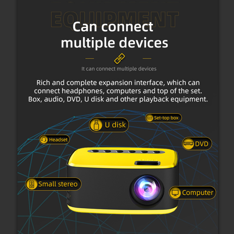 投影機LEJIADA 新 T20 迷你便攜式 1080P USB 高清 LED 家庭媒體視頻播放器電影投影儀 320x240 像素支持方便攜帶