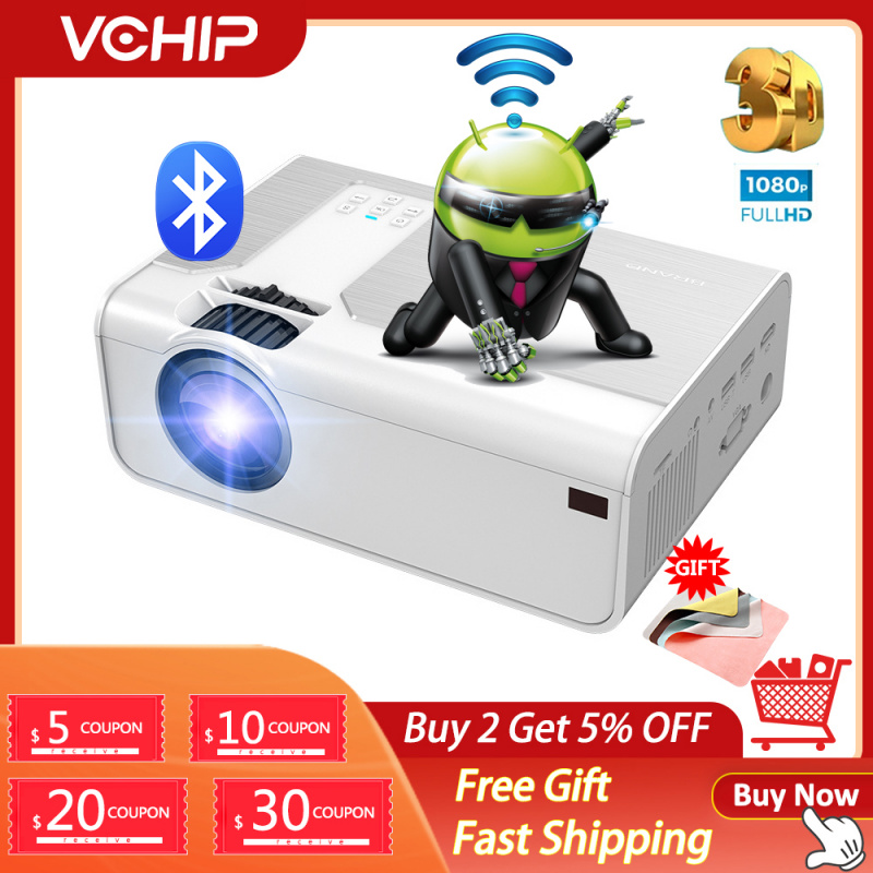投影機VCHIP A18 4K 投影儀迷你投影儀便攜式投影儀適用於家庭影院 проектор для дома LED 支持 1080P HDMI 媒體播放器