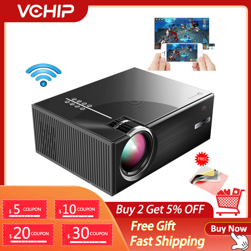 投影機VCHIP C7 迷你投影儀 4K 投影儀便攜式投影儀適用於家庭影院 проектор для дома LED 支持 1080P HDMI 媒體播放器