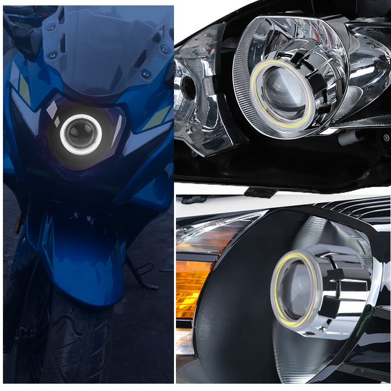 投影機Led Angel Eye Headlight Lenses Bi-Xenon Projector Lens 2.5 Inch White Red Blue Halo DRL Retrofit H7 H4 Car Lights Accessories