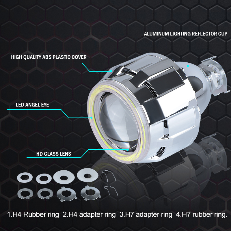 投影機Led Angel Eye Headlight Lenses Bi-Xenon Projector Lens 2.5 Inch White Red Blue Halo DRL Retrofit H7 H4 Car Lights Accessories