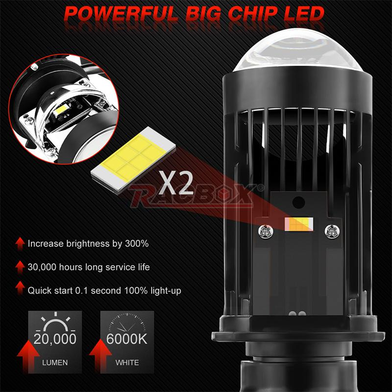 投影機H4 LED Mini Lens T2 H4 LED Projector Lenses 100W 6000K White Light Car Headlight Bulbs Projector Head Lamp Auto light