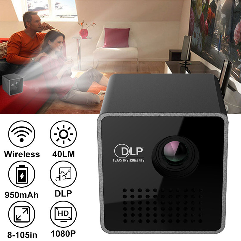 投影機UNIC P1S 迷你投影儀 DLP Pocket 移動影院 支持 Miracast Airplay 無線屏幕共享 多媒體 Proyector 電池