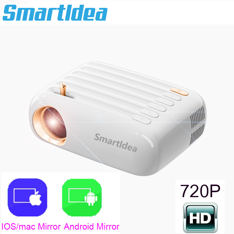 投影機SmartIdea New Arrive V1 迷你高清投影儀原生 1280 720p 全高清支持視頻遊戲投影儀鏡像播放便攜式投影儀