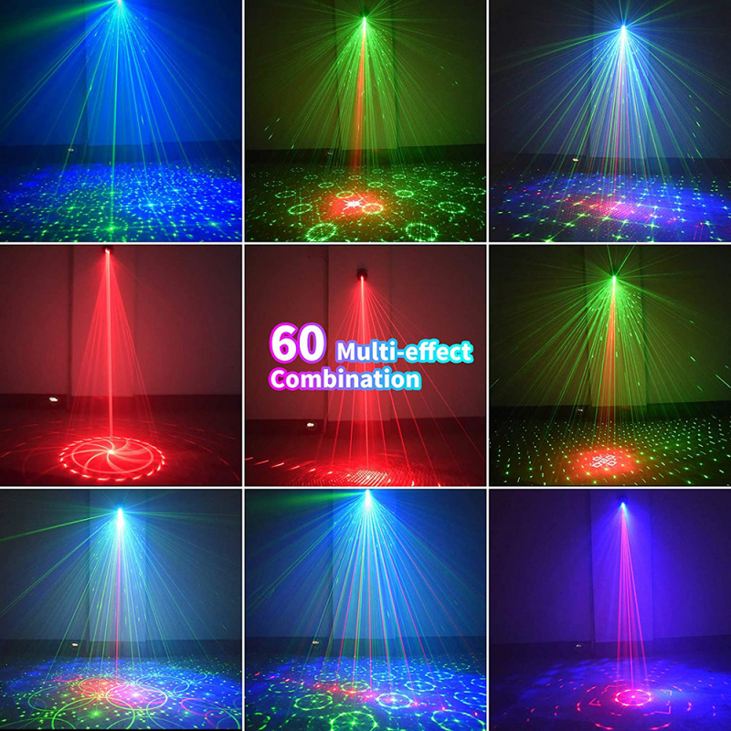 投影機60 種模式迷你 DJ 迪斯科燈派對舞檯燈光效果語音控制 USB 激光投影儀頻閃燈適用於家庭舞池