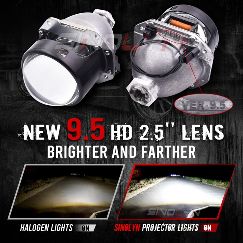 投影機Sinolyn 2.5 Inch 9.5 Version Bi Xenon Projector Lenses For H4 H7 Headlight LED DRL Halo Car Lenses Car Accessories Use H1 HID