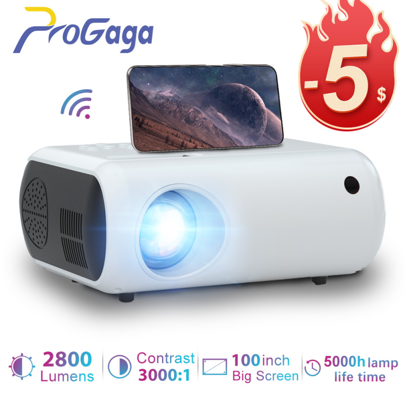 投影機ProGaga TD50 Mini Projector Portable WiFi Projector for HD 1080P Video Proyector 2800 Lumens Phone Sm