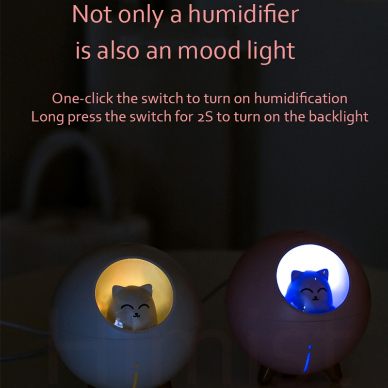 可愛寵物空氣加濕器 220ml 行星貓超聲波冷霧芳香空氣油擴散器浪漫彩色 LED 燈 USB 加濕器