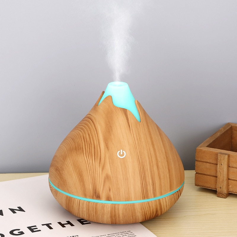 350ML空氣加濕器USB香薰精油擴散器香薰LED木紋涼爽納米噴霧器適用於家庭房間