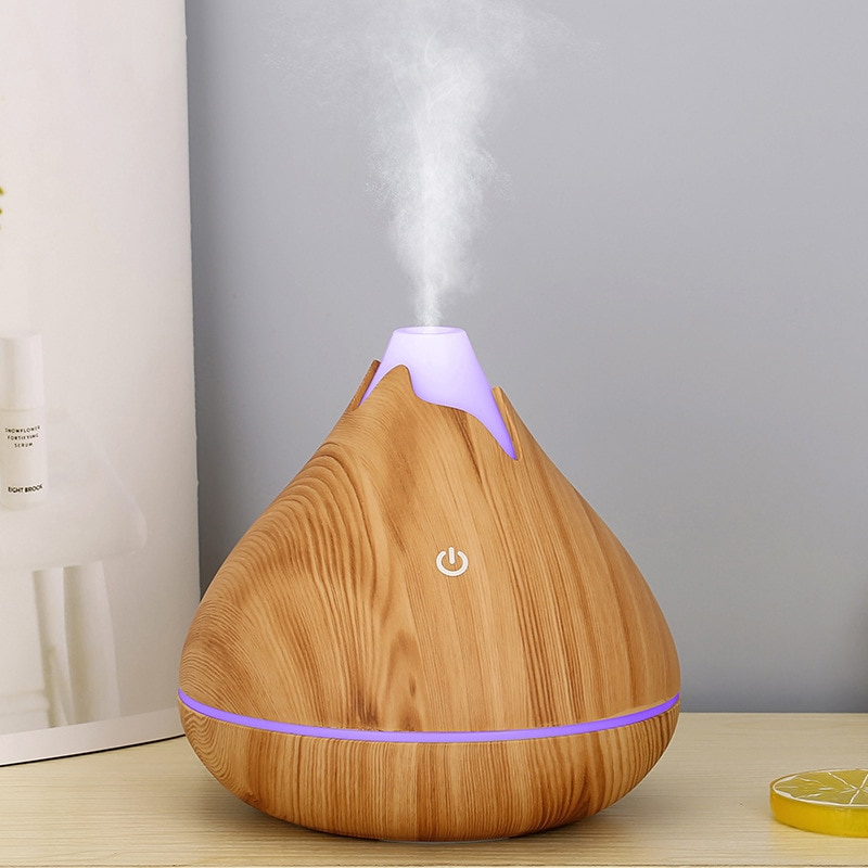350ML空氣加濕器USB香薰精油擴散器香薰LED木紋涼爽納米噴霧器適用於家庭房間