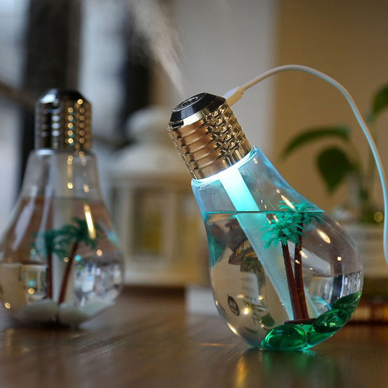 七彩燈泡加濕器車載霧化分水器迷你USB加濕器家用氛圍燈