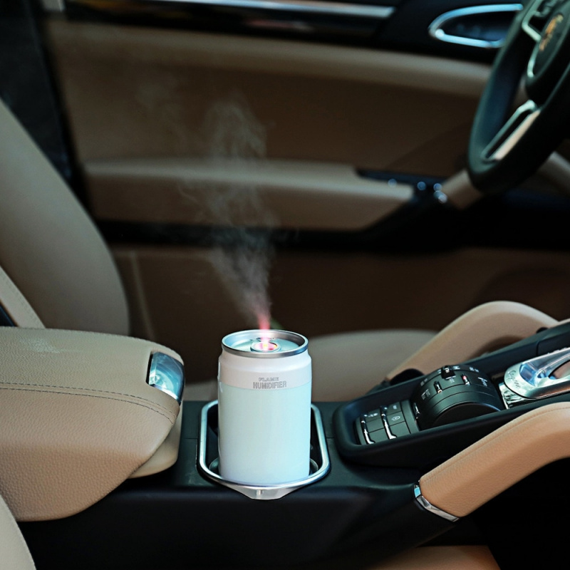 車載加濕器迷你 USB 空氣淨化器，帶 2 種噴霧模式可愛的冷火焰罐形噴霧加濕器便攜式靜音香薰擴散器