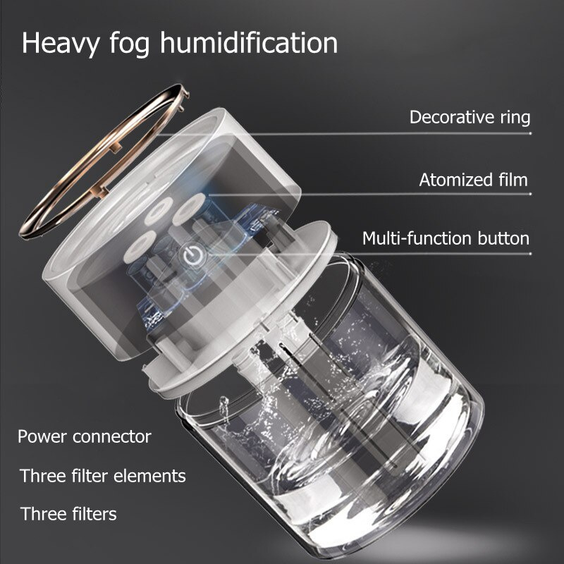 三噴嘴家用超聲波空氣加濕器 USB 香薰擴散器帶 LED 燈大容量重霧噴霧器