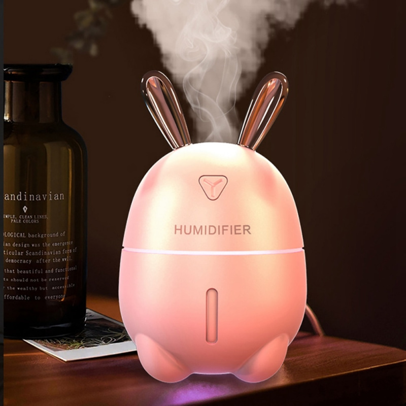 300ML迷你空氣加濕器可愛兔子USB香薰精油擴散器七彩夜燈車載辦公室空氣淨化器噴霧器