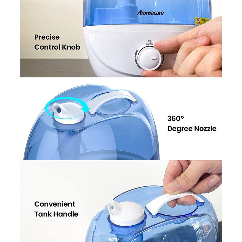 Aromacare Cool Mist 空氣加濕器 2.6L 靜音超聲波加濕器適用於臥室和大房間-可調節-360° 旋轉-不含 BPA