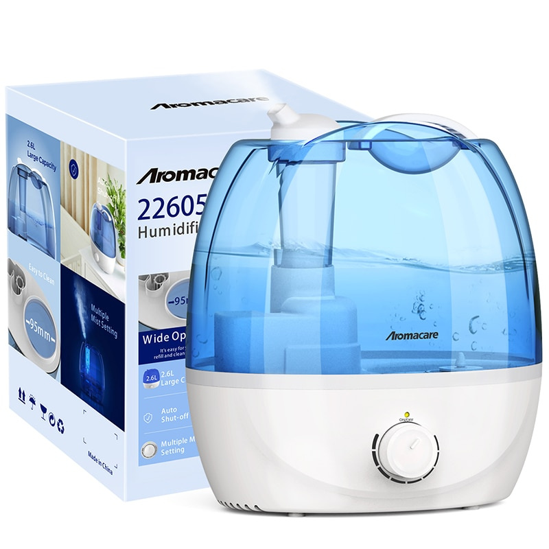 Aromacare Cool Mist 空氣加濕器 2.6L 靜音超聲波加濕器適用於臥室和大房間-可調節-360° 旋轉-不含 BPA