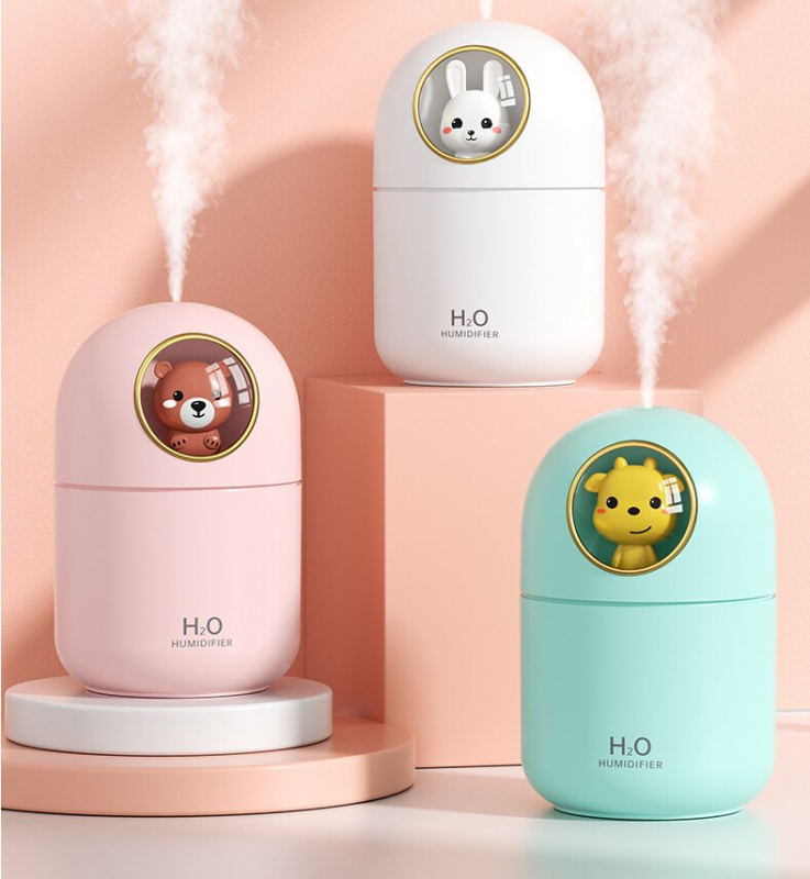 可愛卡通兔熊空氣加濕器香薰USB超聲波冷霧香薰汽車擴香器清新劑七彩LED燈