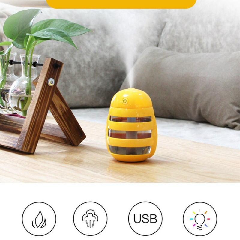 USB 加濕器 160 毫升可愛蜜蜂超聲波冷霧芳香空氣油擴散器帶浪漫彩色 LED 燈加濕器