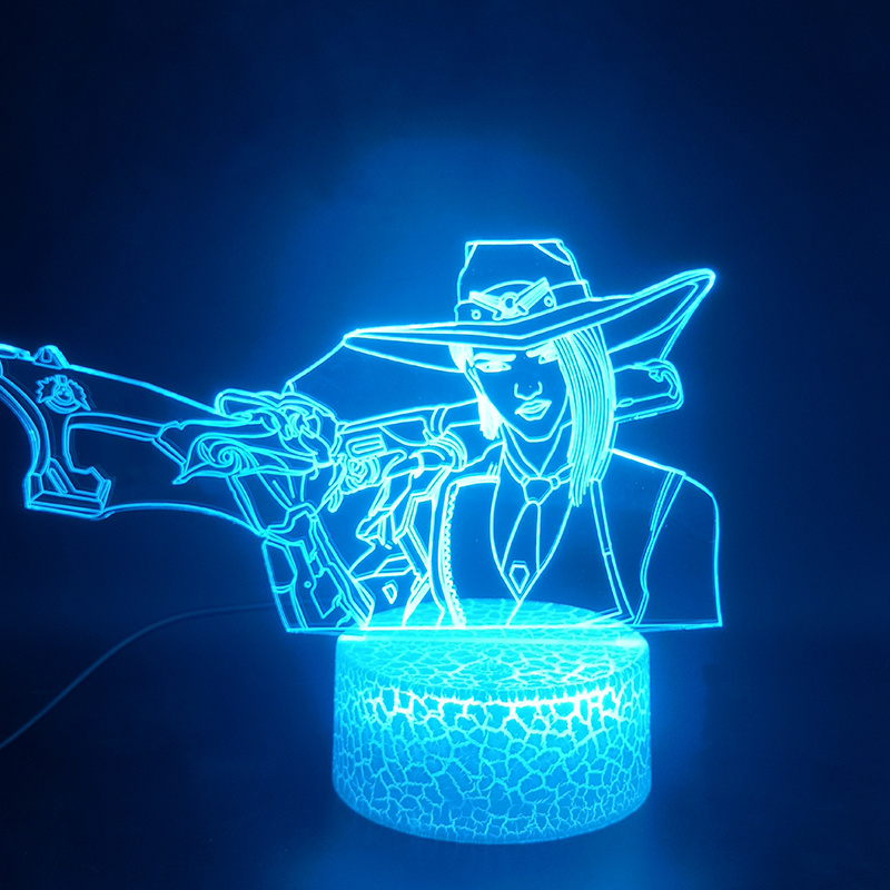 游戲燈遊戲守望先鋒英雄末日鐵拳 Lucio Ashe Roadhog Sombra Mei Mercy 3D 燈視覺效果室內裝飾禮品 USB Led 夜燈