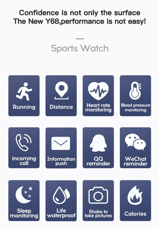 D20智能手錶Y68藍牙健身追踪器運動手錶心率監測血壓智能手環適用於Android IOS