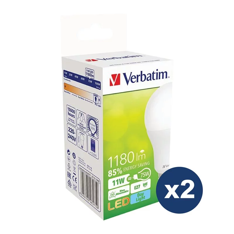 Verbatim LED燈泡 -Class A (11W/6500K/非調光/日光) (一套2件) [#66275-2]
