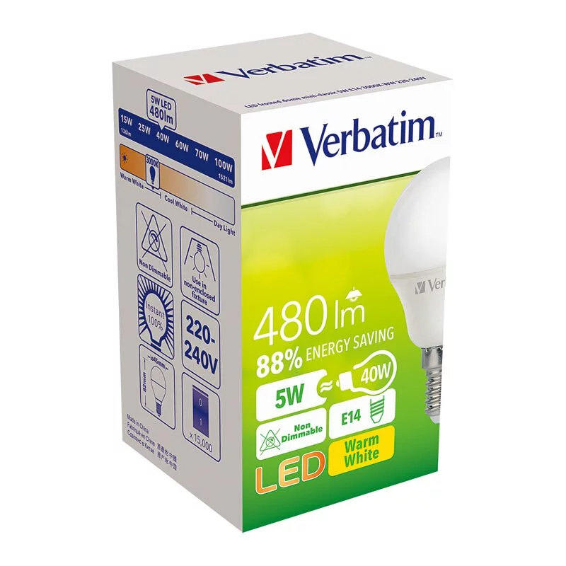 Verbatim LED 燈泡 - 迷你經典 (5W/ E14 燈座 /3000K/暖白) (一套3件) [#65756-3]