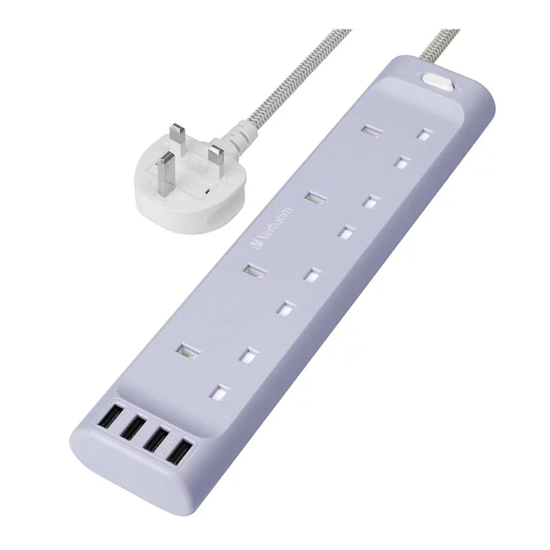 Verbatim 4位AC插座USB-A充電口拖板 [#66685(黑色)、#66686(白色)、#66687(藍色)、#66688(紫色)]