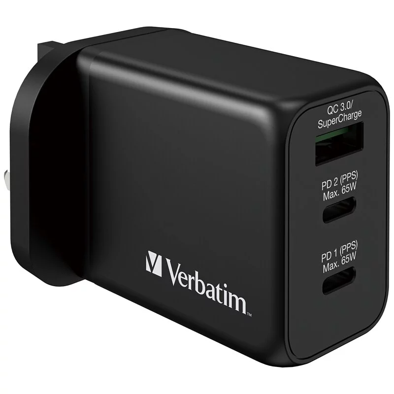 Verbatim 3 Port 65W PD 3.0 & QC 3.0 GaN 充電器 [#66716]