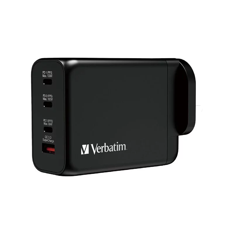 Verbatim 4 Port 200W PD 3.0 & QC 3.0 GaN充電器 [英規插頭] [#66703]