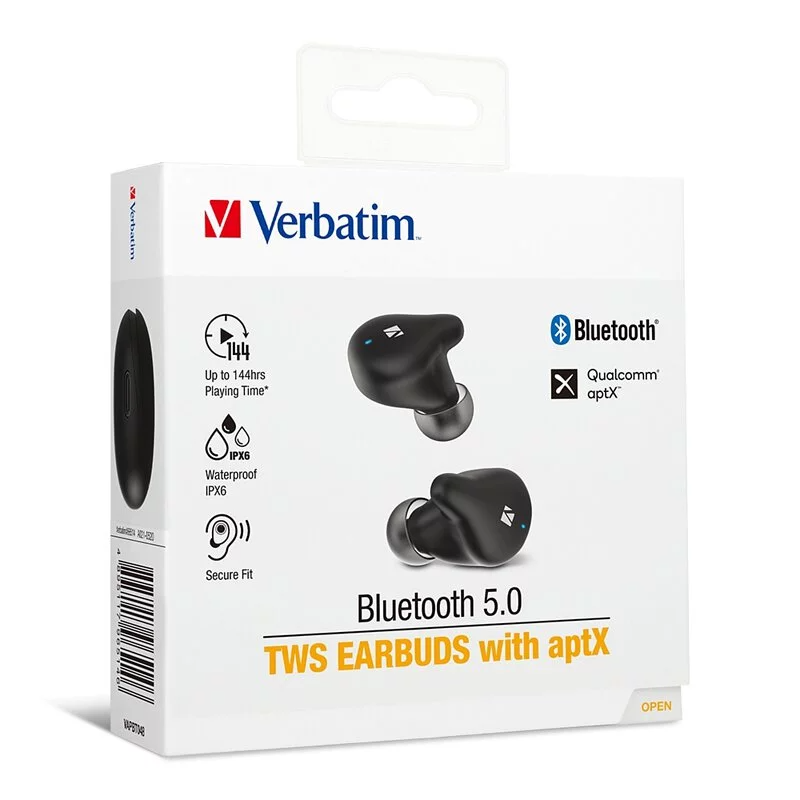 Verbatim 藍牙5.0真無線耳機 (具備Qualcomm® aptX音頻技術) [#66514(黑色)、#66515(灰色)]