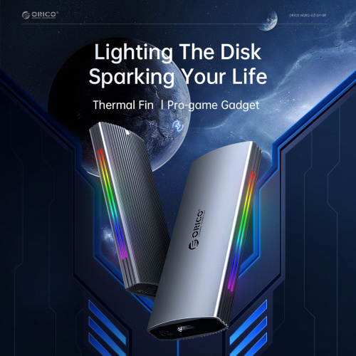 ORICO Multi-Color Glowing RGB M.2 NVMe Gen2 10Gbps SSD 外置盒 [M2R2-G2]