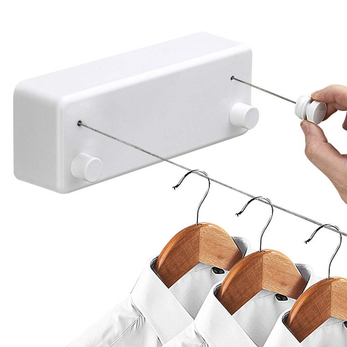 Stainless Steel Outdoor Clothes Horse Indoor Retractable Clothesline Rope Telescopic String Laundry Hangers Wall Drying Rack