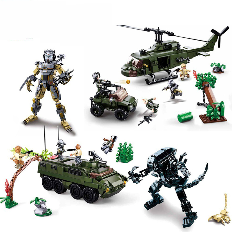 積木Alien Predator Robot War Movie Model Classic Moc DIY Creative Construction Bricks Educational  For Children Toys For Kid