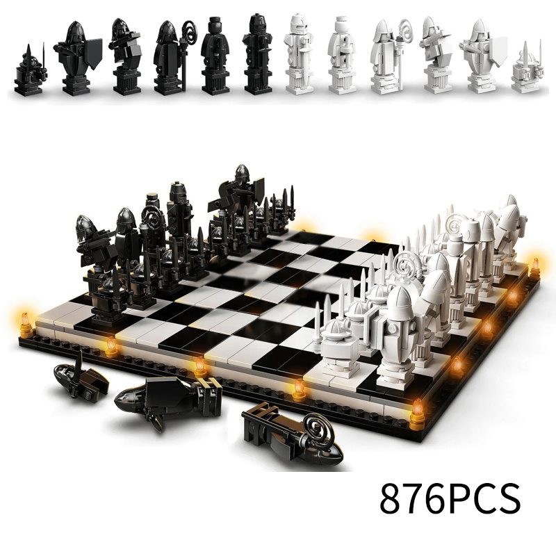 積木Film New 76392 Wizard Chess Final Challenge Interactive Game Building Blocks Knight Role Playing Chess Christmas Birthda