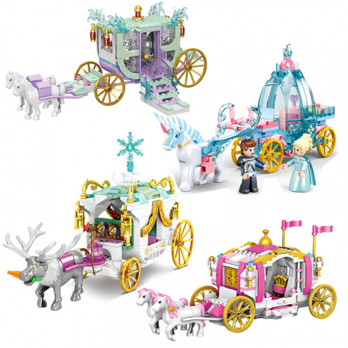 積木迪士尼冰雪奇緣安娜艾爾莎公主馬車馬車積木套裝積木經典電影模型兒童女孩玩具兒童禮物